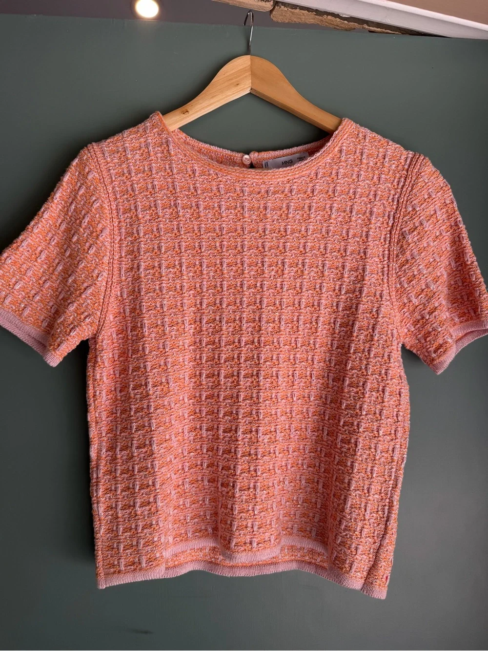 Textured Short-Sleeve Knit Top - Coral